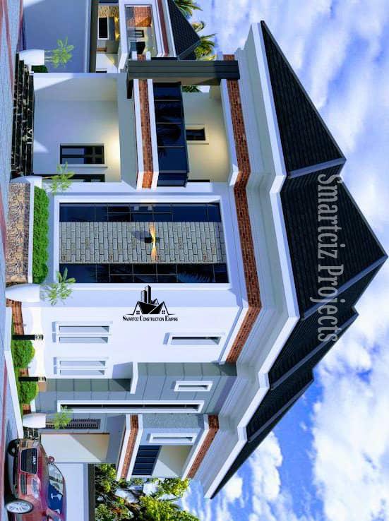 Three bedrooms duplex semi detached to two units of one bedroom flat.